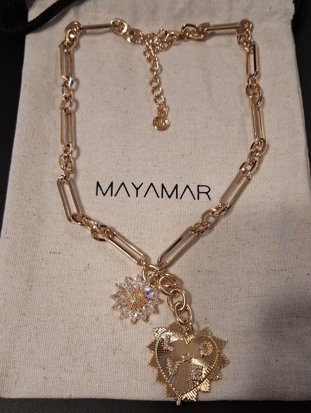 MAYAMAR Paperclip Link Heart Love Necklace New With Pouch